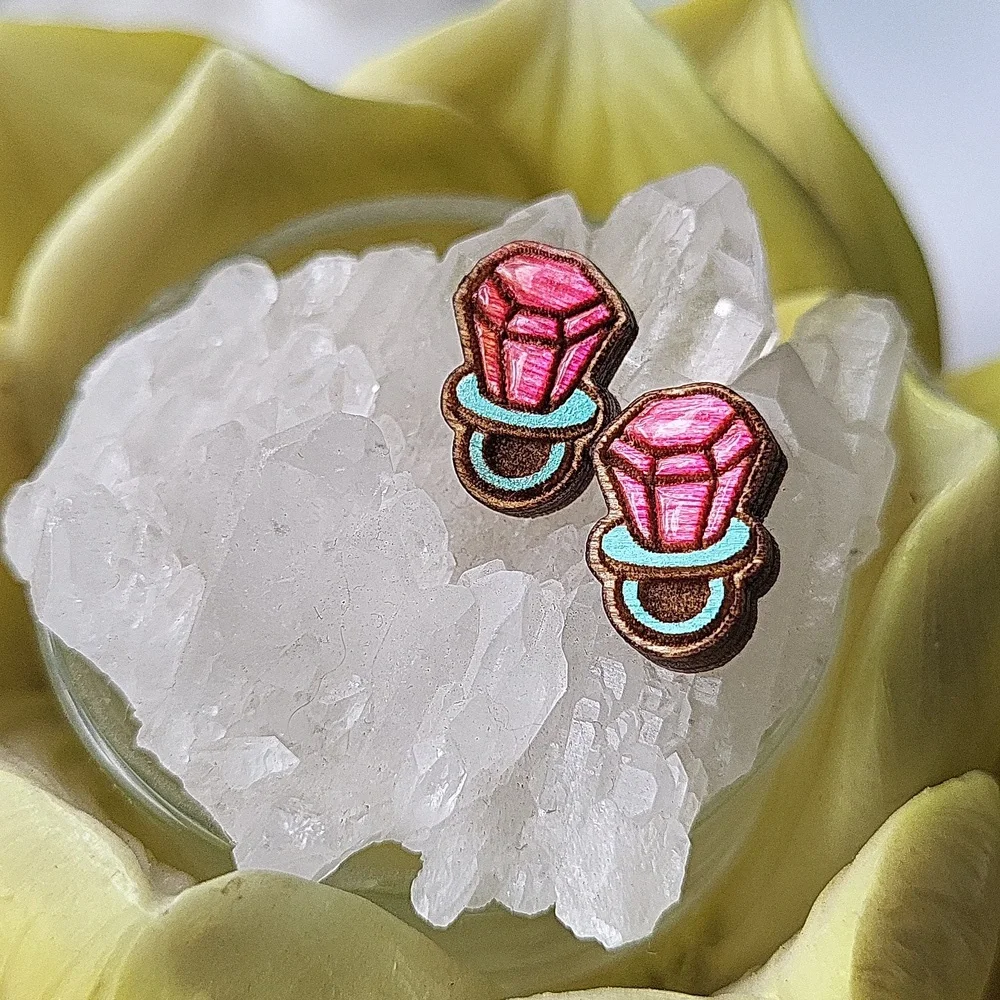 Hand-crafted Pink RING POP stud earrings